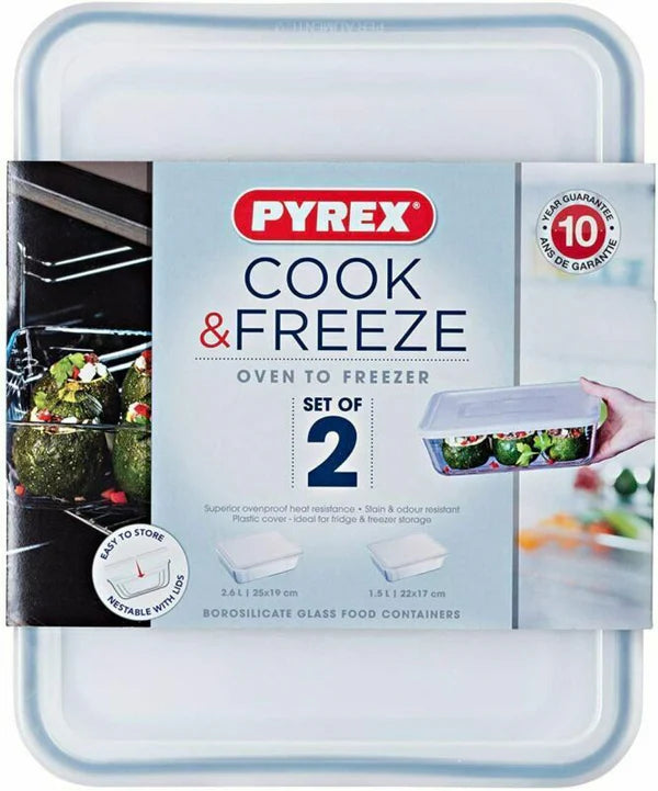 Pyrex Cook & Freeze Set Of 2 Dishes With Lids 1.5L & 2.6L